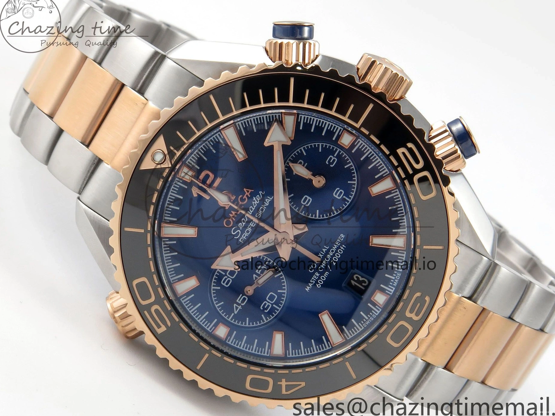 0328 Planet Ocean 600M Chrono SS VRF 1:1 Best Edition Black Bezel Blue Dial on RG SS Bracelet A Affordable 7648